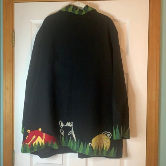 Anage Vintage Embroidered Jungle Animal Jacket Giraffe Antelope Leopard Art 2X - Picture 3 of 9